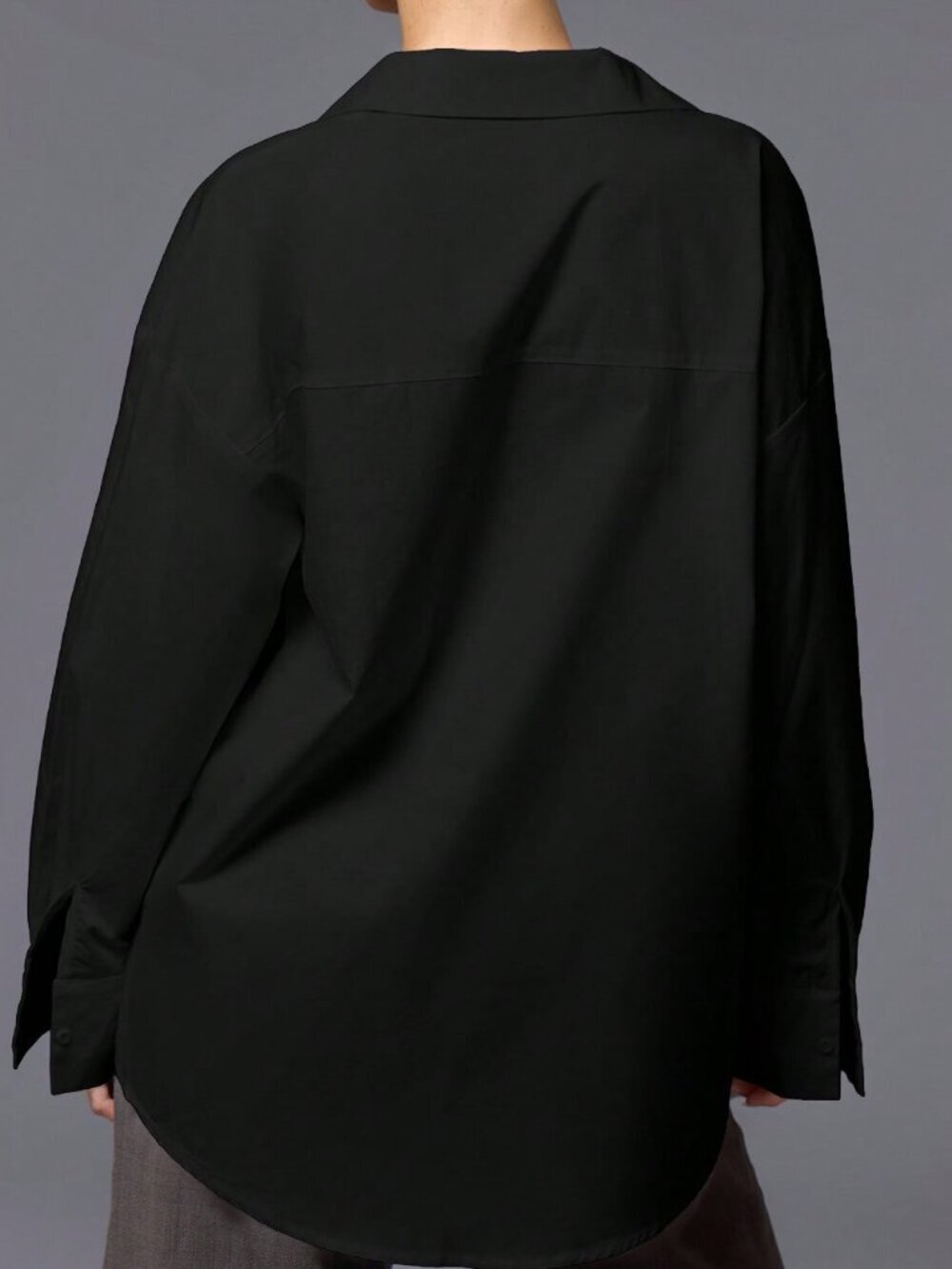 Black Casual Women's Oversized Button Up Shirt - Picture 2 of 4